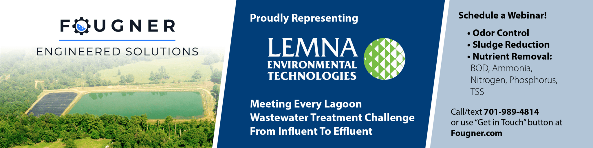 Fougnier Engineered Solutions banner representing Lemna Environmental Technologies for lagoon wastewater treatment