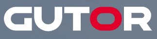 GUTOR logo in white capital letters with a red O on a grey background.